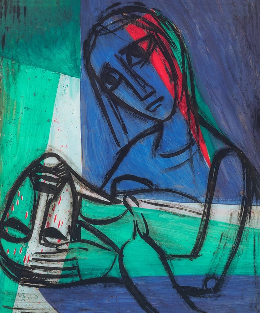 Pieta. Kreuzwegstation. Hinterglasbild von Erich Schickling. Foto: René Schrei