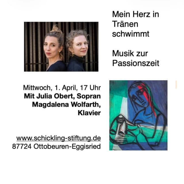 Ein Programm, in dem sich Herz und Geschichte in Tönen begegnen. Die Musik erzählt von Schmerz und Trauer, von innerer Zerrissenheit und leiser Zuversicht – von der barocken Passion über die romantische Seelenlandschaft bis hin zu den erschütternden Zeugnissen des 20. Jahrhunderts. Zwei feinsinnige Künstlerinnen inmitten Bildern von Passion und Ostern!

#erichschicklingstiftung #ottobeuren #günztal #architektur #philosophie #mythologie #natur #allgaeutourist #religion #hinterglasmalerei #mystik #theologie #dichtung #VocalMusic #liedkunst
